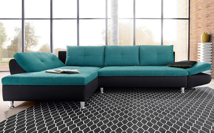 черно-бирюзовый диван в интерьере
