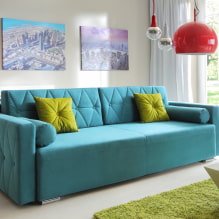 Бирюзовый диван в интерьере: виды, материалы мебели, цветовые оттенки, формы, дизайны, сочетания-1