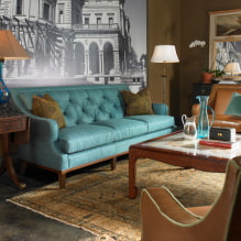Бирюзовый диван в интерьере: виды, материалы мебели, цветовые оттенки, формы, дизайны, сочетания-0