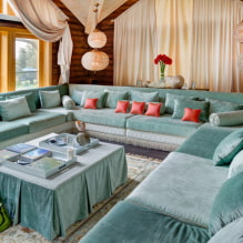 Бирюзовый диван в интерьере: виды, материалы мебели, цветовые оттенки, формы, дизайны, сочетания-7
