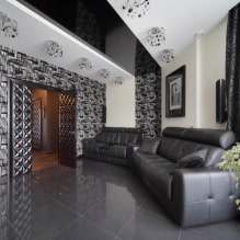 Черно-белый натяжной потолок: виды конструкций, фактуры, формы, варианты дизайна-7