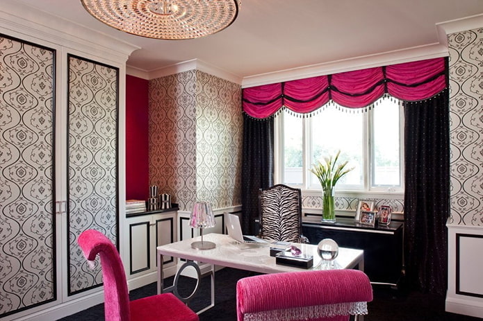 черно-розовые шторы с ламбрекеном