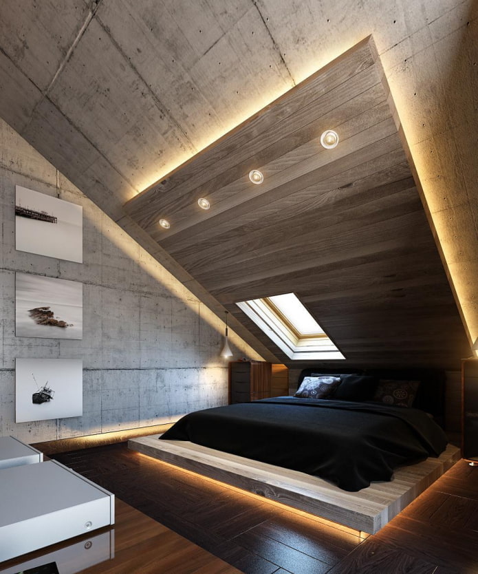 деревянный потолок с подсветкой