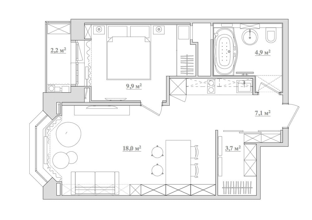 план двухкомнатной квартиры 43 кв.