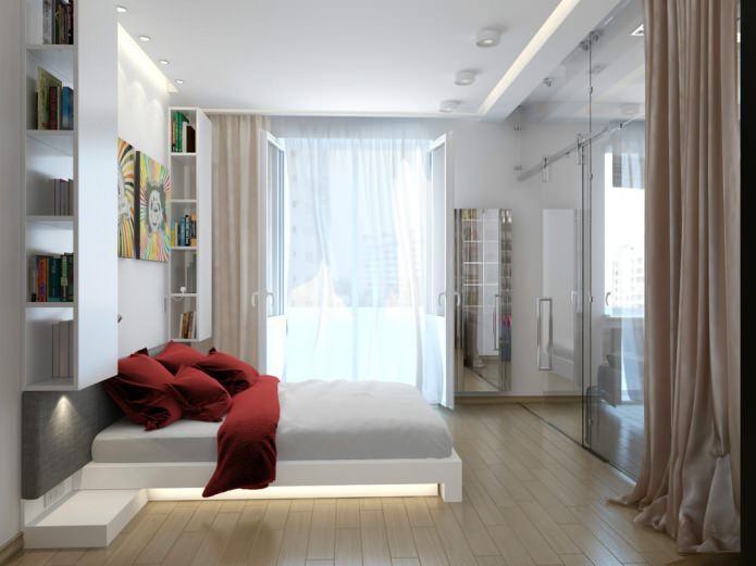 спальня в дизайне интерьера однокомнатной квартиры 47 кв м.