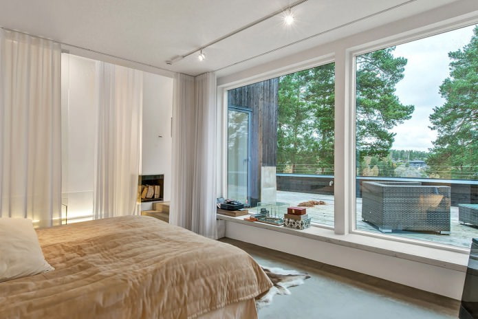 Дизайн спальни с панорамными окнами
