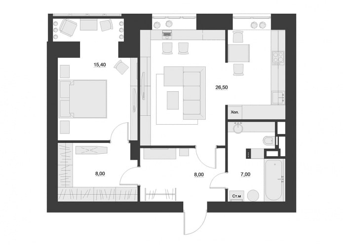 Планировка квартиры 65 квадратных метров.