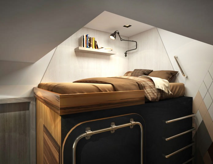 спальное место в дизайне маленькой квартиры 15 кв м.