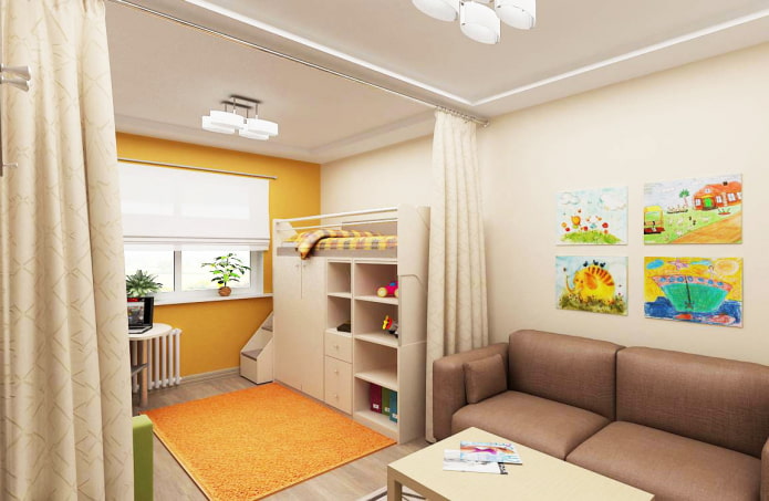 интерьер однокомнатной квартиры для семьи с ребенком