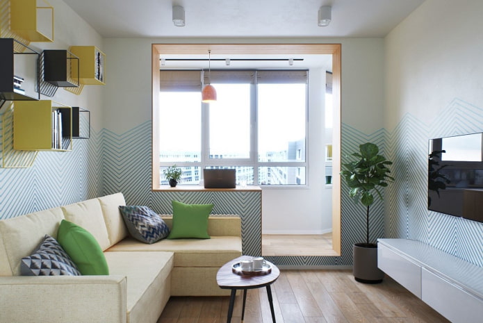 интерьер однокомнатной квартиры с балконом