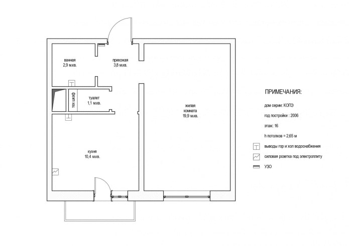 план однокомнатной квартиры 38 кв м в доме серии КОПЭ