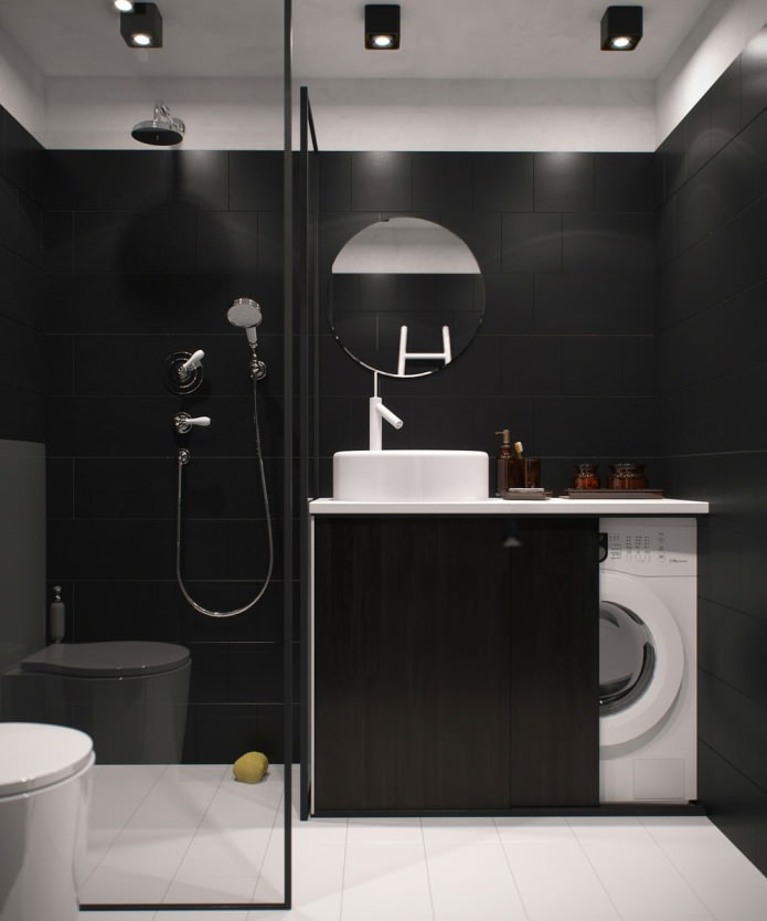 дизайн ванной комнаты в однокомнатной квартире с высокими потолками