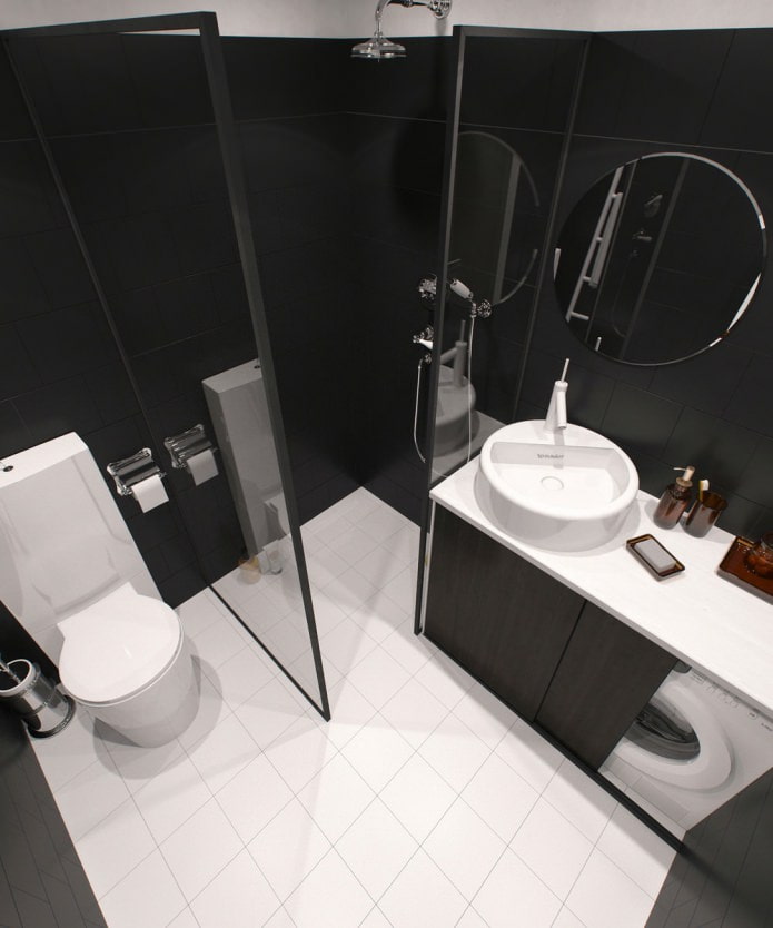 дизайн ванной комнаты в однокомнатной квартире с высокими потолками