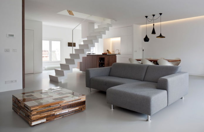 интерьер двухэтажной квартиры в стиле минимализм