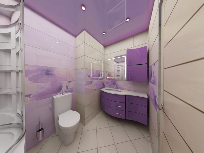 фиолетовый потолок в ванной