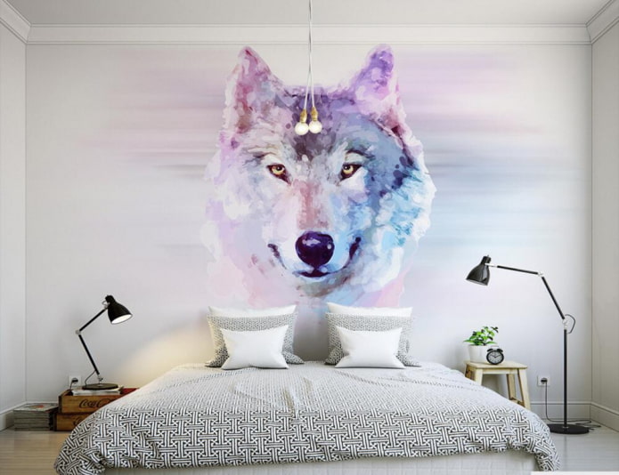 рисунок волка в спальне