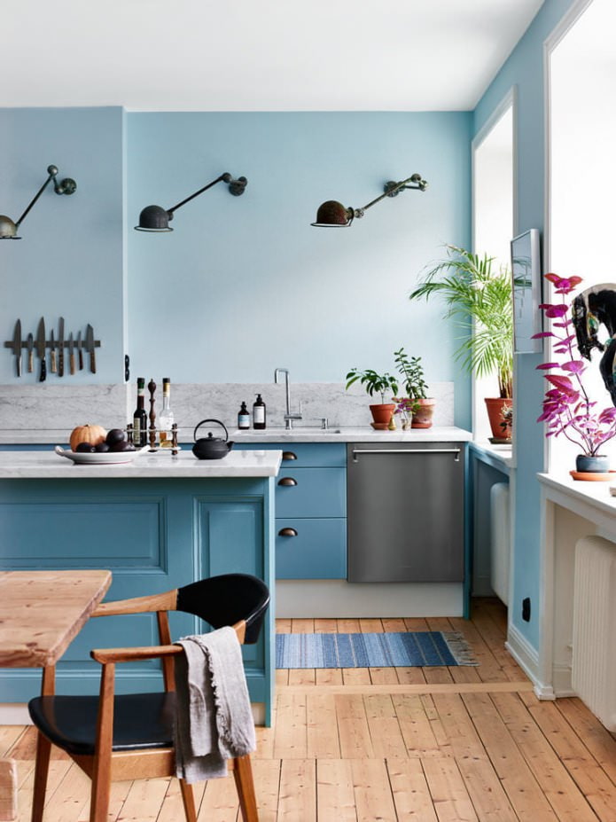 синий дизайн кухни