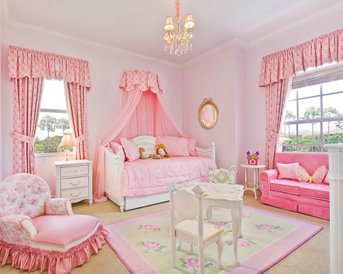 розовые шторы в детской