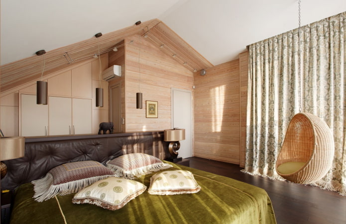 дизайн спальни в интерьере бревенчатого дома