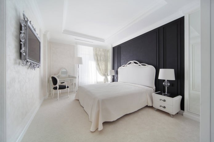 черно-белый дизайн интерьера спальни