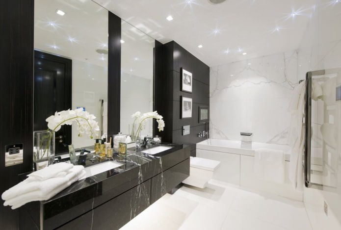 интерьер ванной комнаты в черно-белых тонах