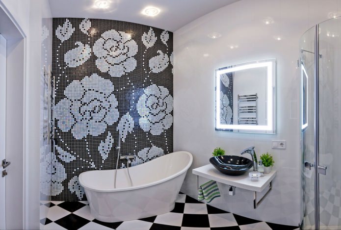 Интерьер ванной комнаты в черно-белых тонах