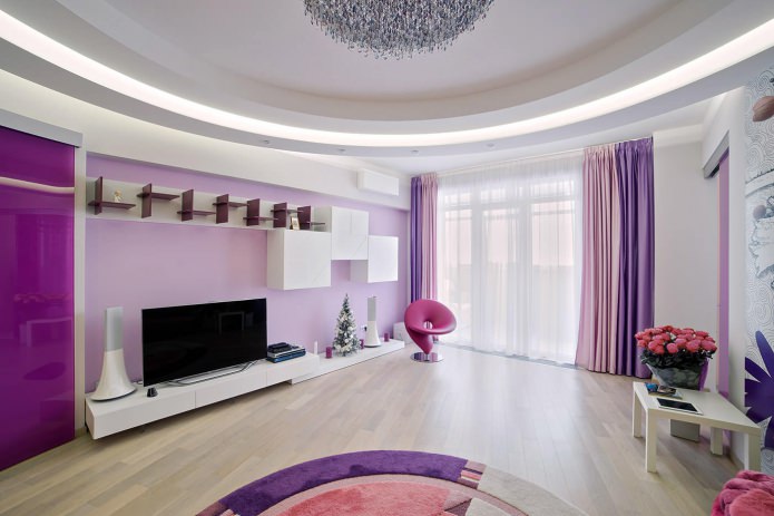 Сиренево-фиолетовый в интерьере гостиной