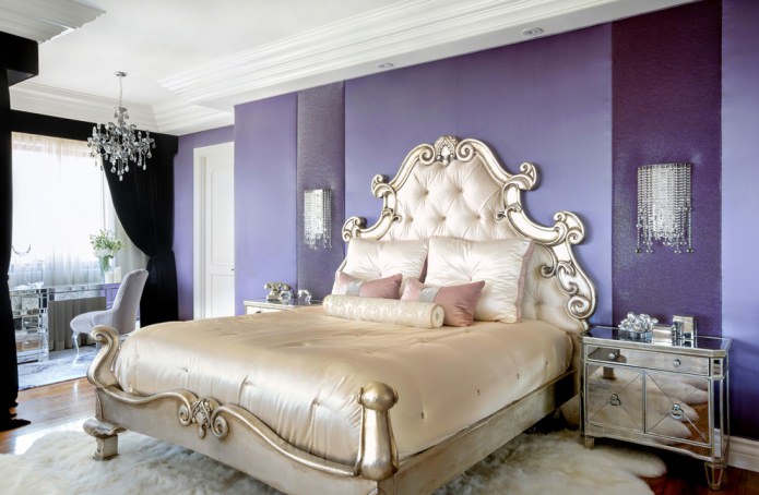 фиолетовая спальня в классическом стиле