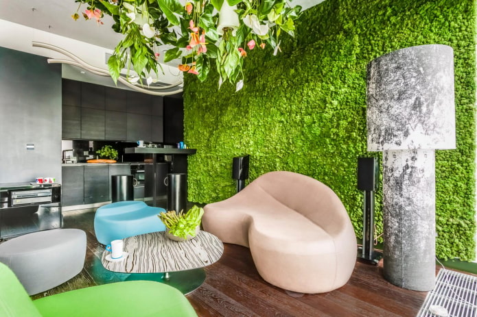 декор стен в виде зелени в интерьере