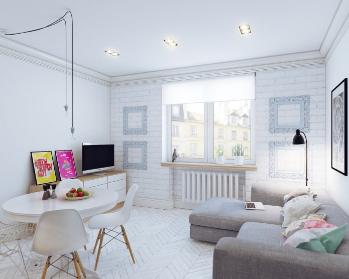 Скандинавский дизайн маленькой квартиры-студии 24 кв м.
