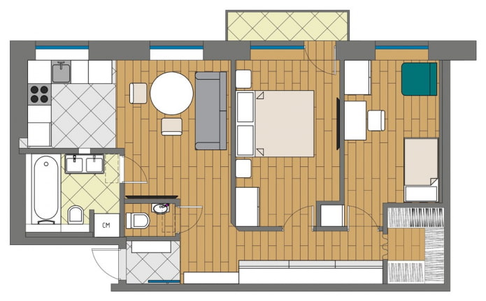 Дизайн трехкомнатной квартиры с кухней-гостиной
