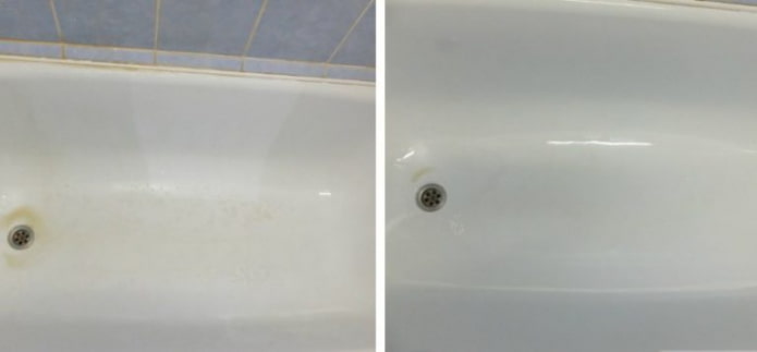 Ванна до и после очистки нашатырным спиртом