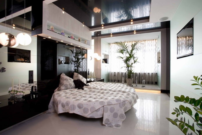 гипсокартонная конструкция с натяжным полотном в спальне