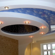 Комбинированные потолки из гипсокартона и натяжные: дизайн, цветовые сочетания, фото в интерьере-6