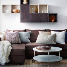 Коричневый диван в интерьере: виды, дизайн, материалы мебели, оттенки, сочетания-7