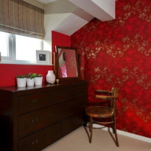 Красные обои в интерьере: виды, дизайн, сочетание с цветом штор, мебели-8