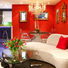 Красные обои в интерьере: виды, дизайн, сочетание с цветом штор, мебели-1