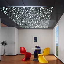 Подвесные потолки: виды, материалы, формы, дизайн, цвет, освещение, картины в интерьере-5