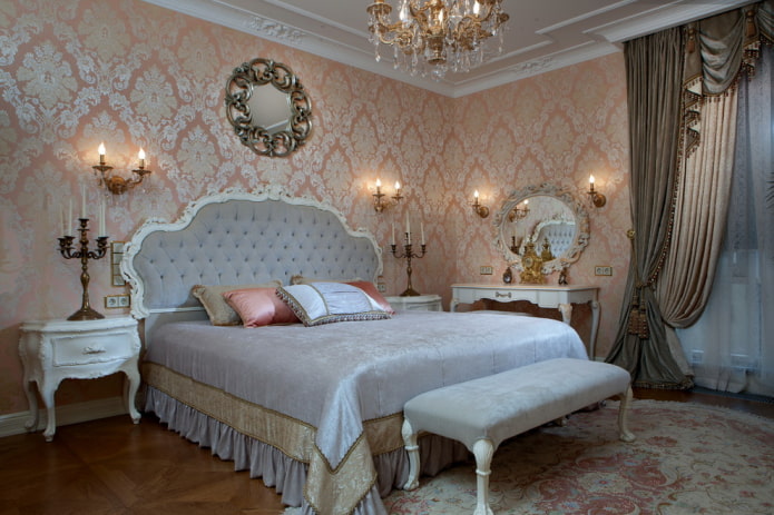спальня розовые обои