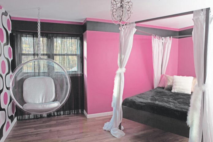 Черно-бело-розовая спальня