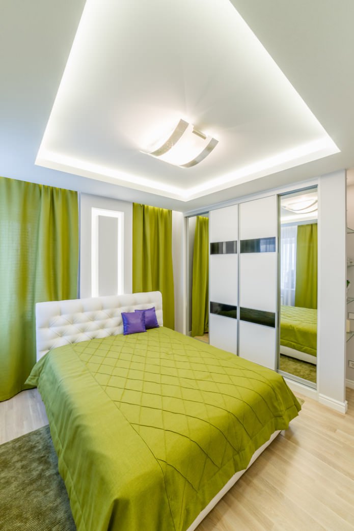 светло-зеленый текстиль в спальне