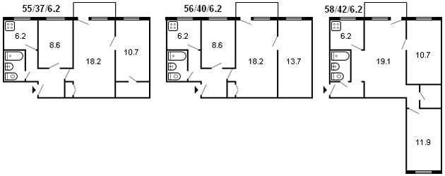 планировка 3-х комнатной хрущевки, серия 1-335