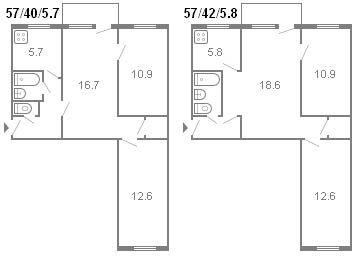 планировка 3-х комнатной хрущевки, серия 434, 1964 г