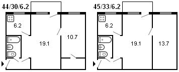 планировка 2-х комнатной хрущевки, серия 1-335
