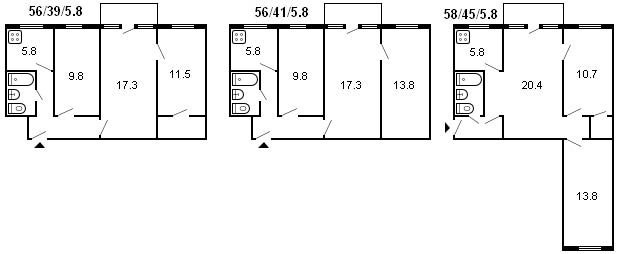 планировка 3-х комнатной хрущевки 464 серии