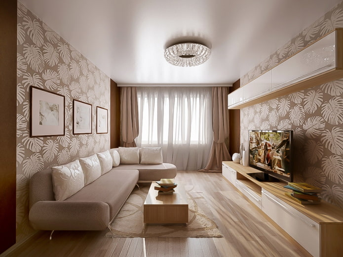 белый сатиновый потолок в гостиной