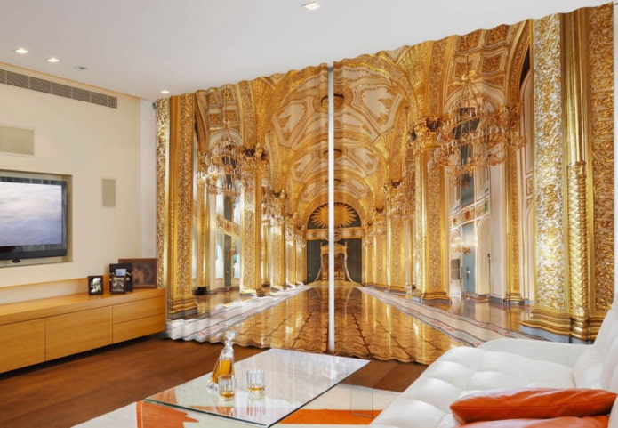 длинные 3D шторы, показывающие интерьер дворца
