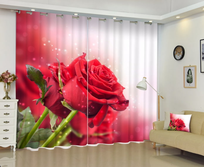 3д шторы с изображением розы