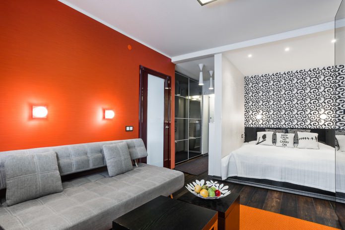 гостиная-спальня в интерьере однокомнатной квартиры в современном стиле