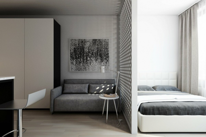 Интерьер спальни гостиной в стиле минимализм